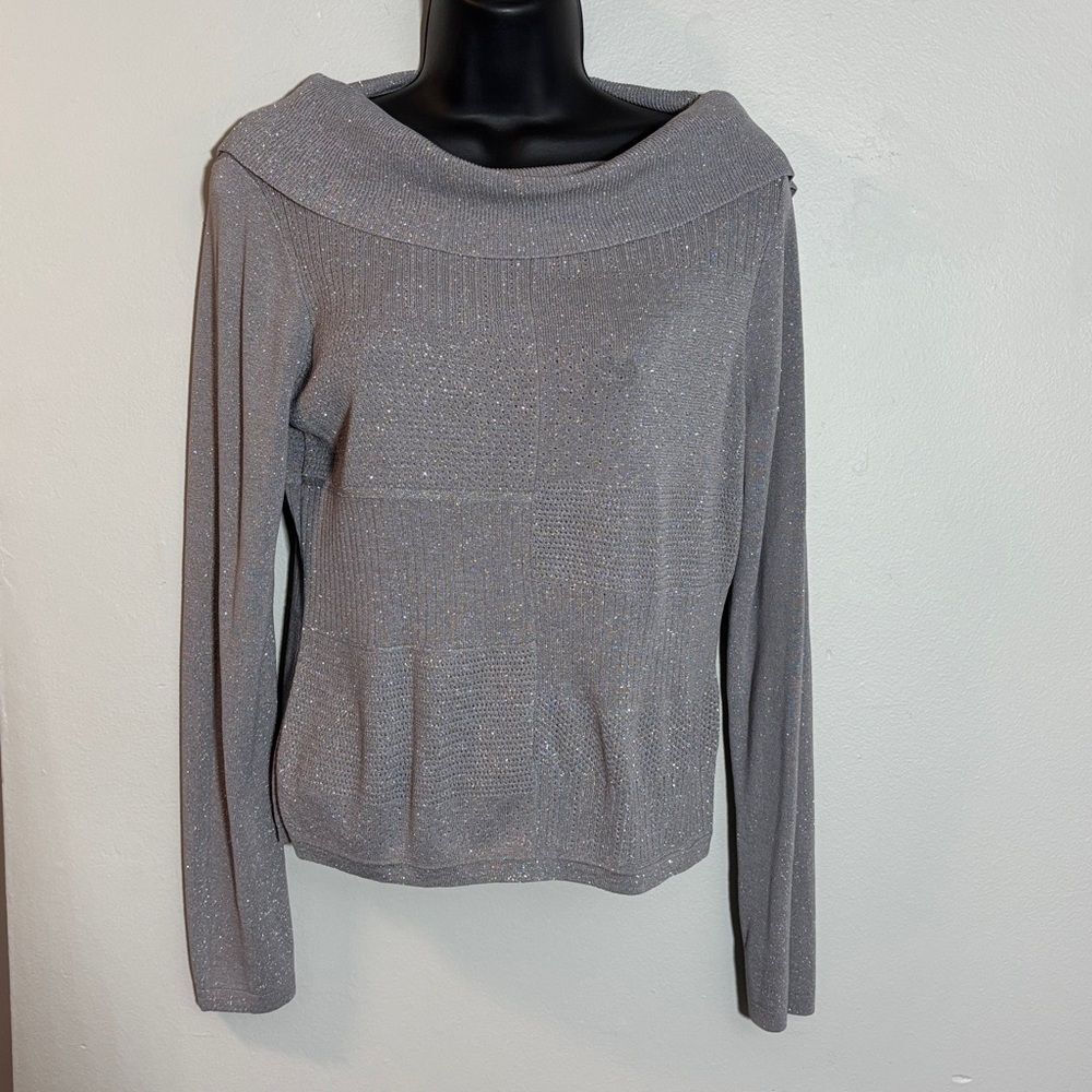 Liz Claiborne Metallic Gray Cowl Neck Sweater small